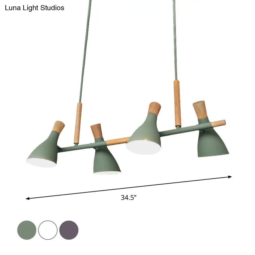 Nordic Metal And Wood Hanging Lamp With 4-Light Tilt Shade In Green/Grey/White