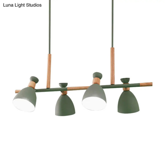 Nordic Metal And Wood Hanging Lamp With 4-Light Tilt Shade In Green/Grey/White