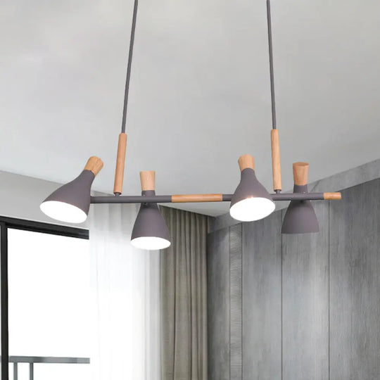 Nordic Metal And Wood Hanging Lamp With 4-Light Tilt Shade In Green/Grey/White Grey