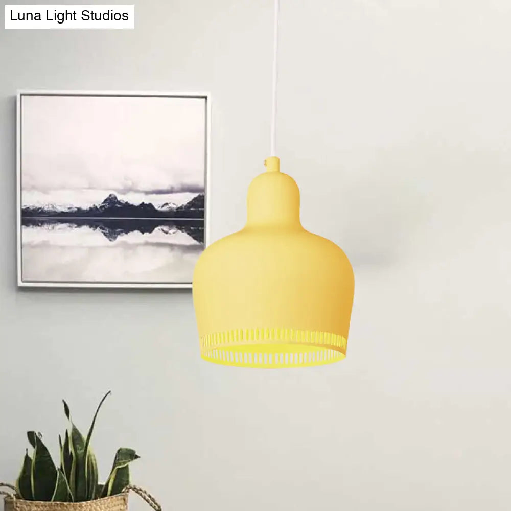 Nordic Metal Drop Suspension Pendant In Pink/Blue/Yellow - 1 Light Hanging Ceiling For Bedroom