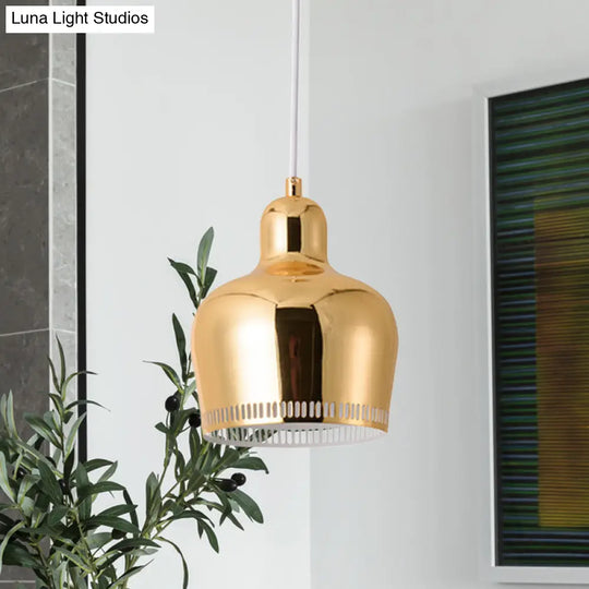 Nordic Metal Bell Drop Pendant Light For Bedroom - 1 Pink/Blue/Yellow