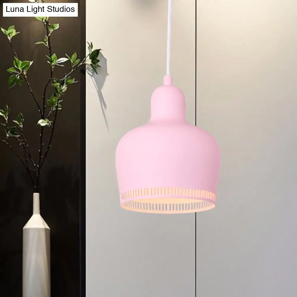 Nordic Metal Bell Drop Pendant Light For Bedroom - 1 Pink/Blue/Yellow