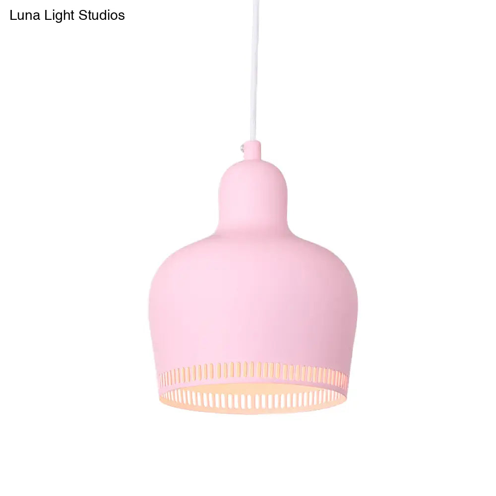 Nordic Metal Bell Drop Pendant Light For Bedroom - 1 Pink/Blue/Yellow