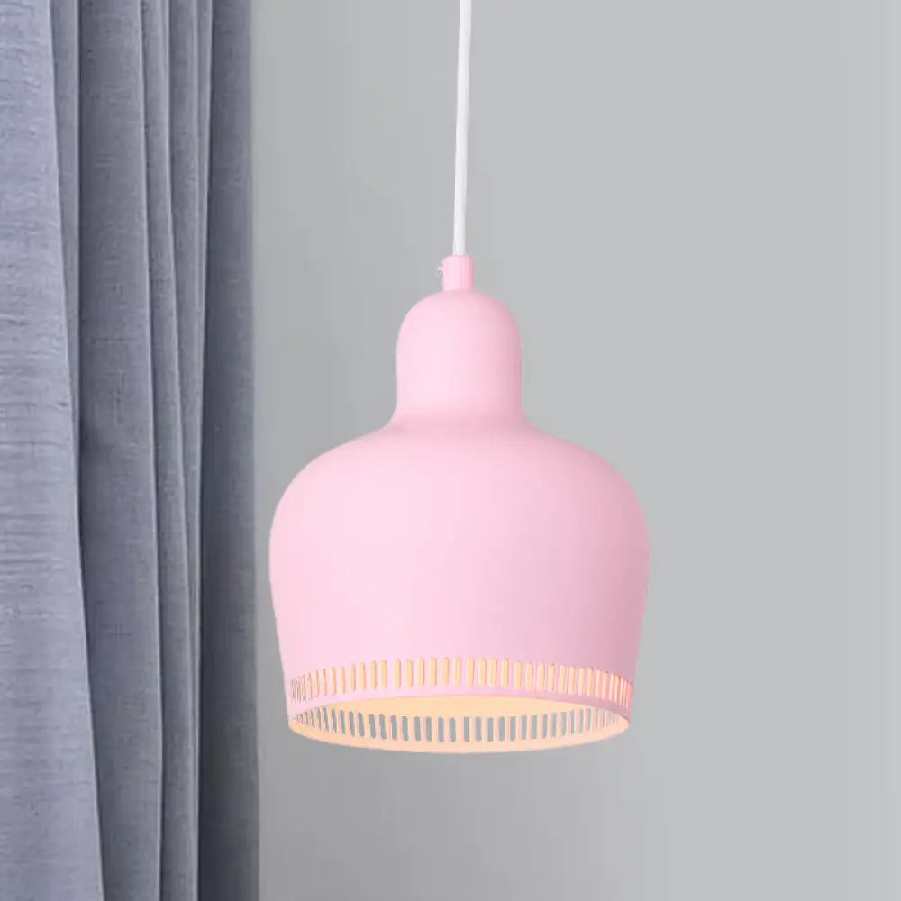 Nordic Metal Bell Drop Pendant Light For Bedroom - 1 Pink/Blue/Yellow Pink