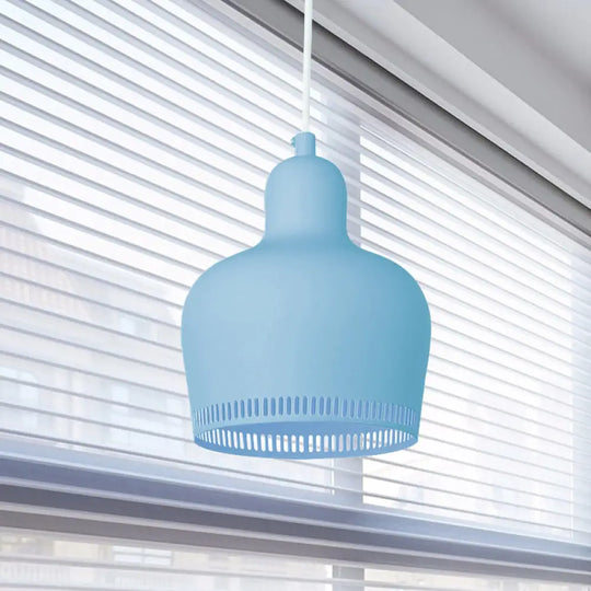 Nordic Metal Bell Drop Pendant Light For Bedroom - 1 Pink/Blue/Yellow Blue