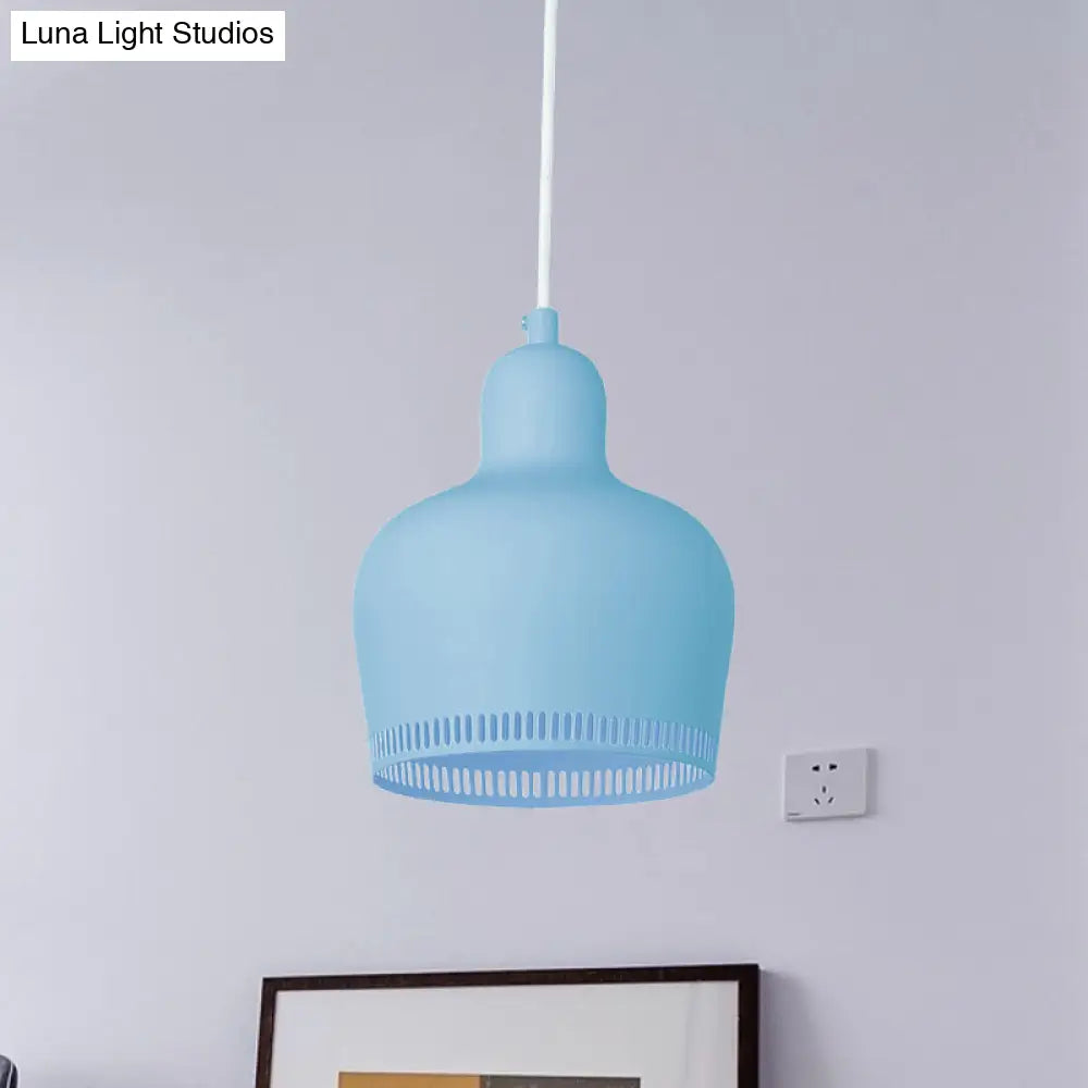 Nordic Metal Bell Drop Pendant Light For Bedroom - 1 Pink/Blue/Yellow