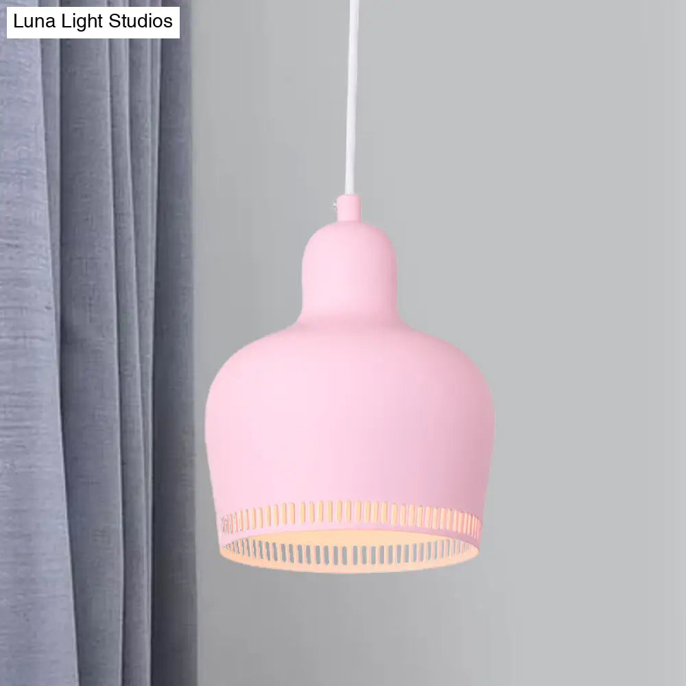 Nordic Metal Drop Suspension Pendant In Pink/Blue/Yellow - 1 Light Hanging Ceiling For Bedroom Pink