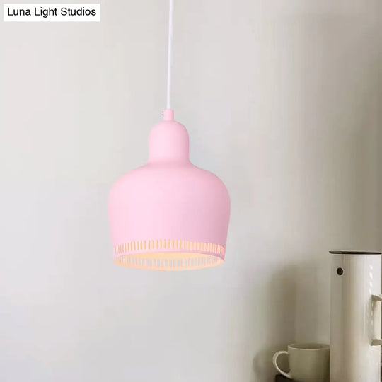 Nordic Metal Bell Drop Pendant Light For Bedroom - 1 Pink/Blue/Yellow