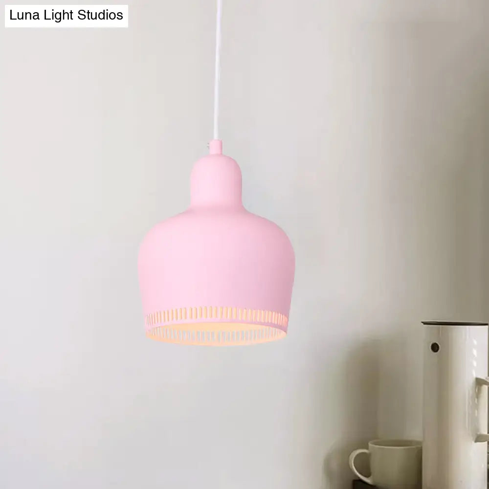 Nordic Metal Drop Suspension Pendant In Pink/Blue/Yellow - 1 Light Hanging Ceiling For Bedroom