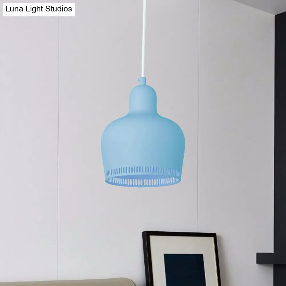 Nordic Metal Drop Suspension Pendant In Pink/Blue/Yellow - 1 Light Hanging Ceiling For Bedroom