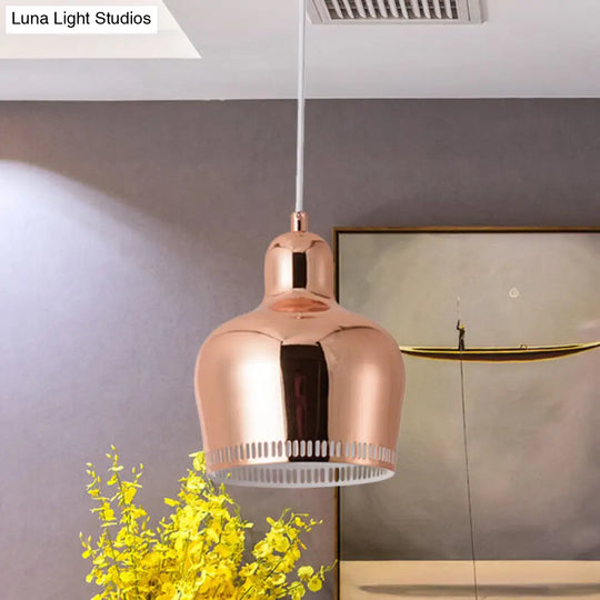 Nordic Metal Drop Suspension Pendant In Pink/Blue/Yellow - 1 Light Hanging Ceiling For Bedroom Rose