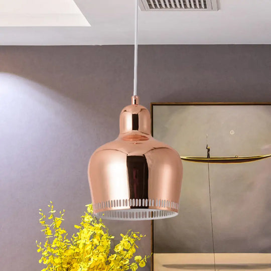 Nordic Metal Bell Drop Pendant Light For Bedroom - 1 Pink/Blue/Yellow Rose Gold