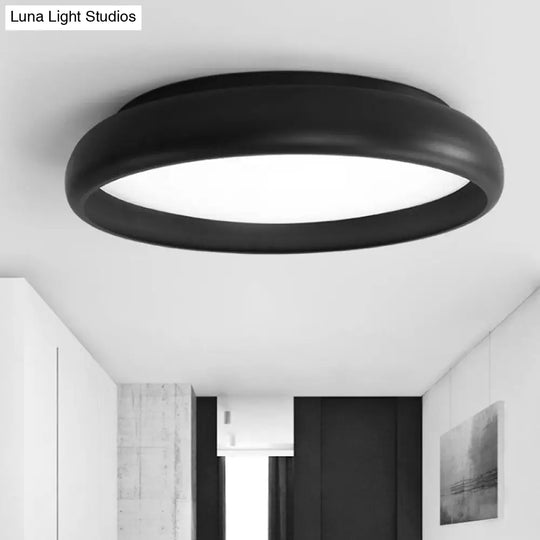 Nordic Metal Black/White Circular Flush Mount Ceiling Light - Warm/White Led Bedroom Fixture With