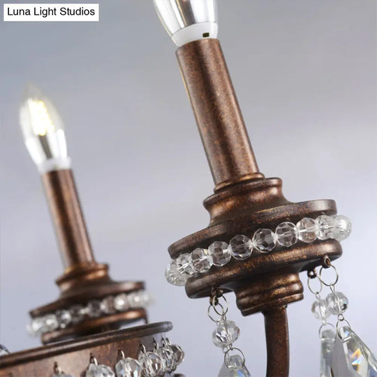 Nordic Metal Candle Chandelier: Rustic Hanging Light Fixture With Crystal Drop - 4 Lights