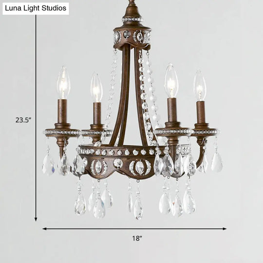 Rustic Metal Candle Chandelier With 4 Lights And Crystal Accents