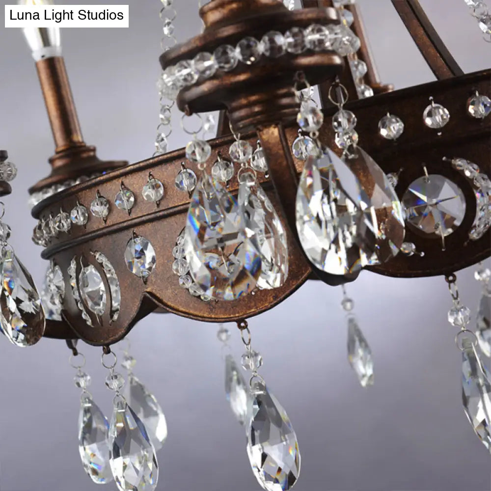 Nordic Metal Candle Chandelier: Rustic Hanging Light Fixture With Crystal Drop - 4 Lights