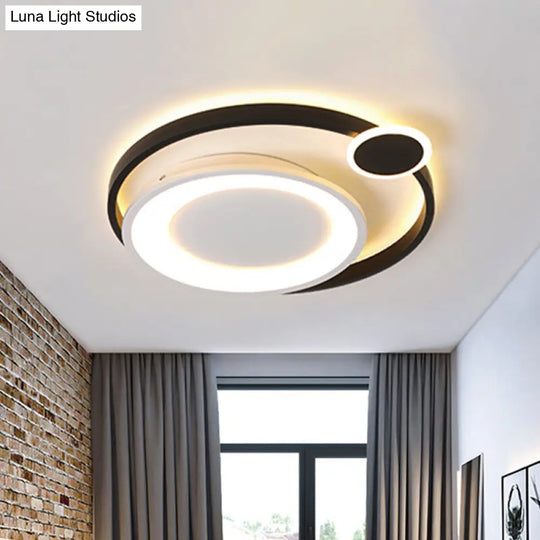 Nordic Metal Ceiling Mounted Led Flush Mount Light In Black/White With Wide Orbit Design -