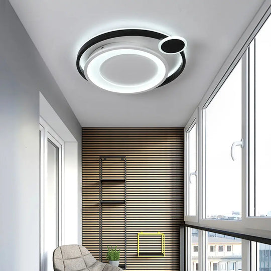 Nordic Metal Ceiling Mounted Led Flush Mount Light In Black/White With Wide Orbit Design -