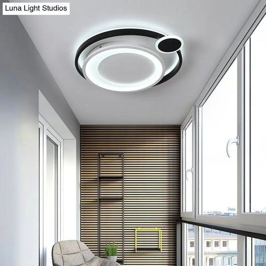 Nordic Metal Ceiling Mounted Led Flush Mount Light In Black/White With Wide Orbit Design -