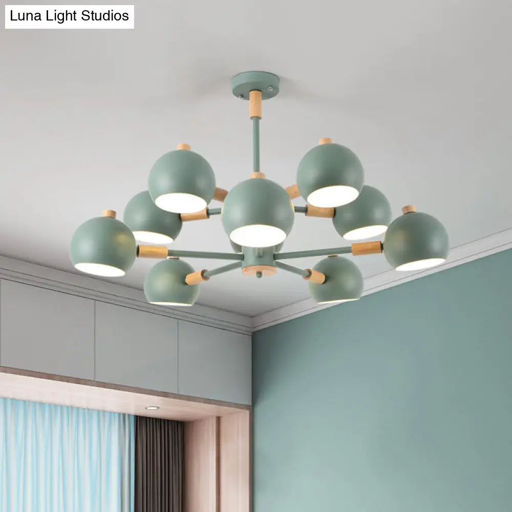 Nordic Metal Chandelier - Multi-Head Pendant Lighting In Green Grey And White