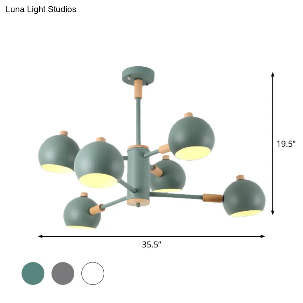 Nordic Metal Chandelier - Multi-Head Pendant Lighting In Green Grey And White