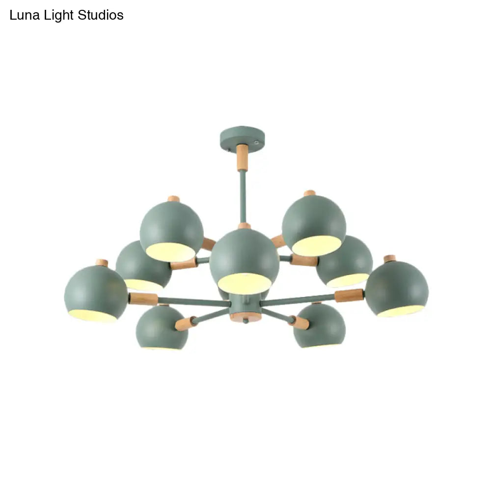 Nordic Metal Chandelier - Multi-Head Pendant Lighting In Green Grey And White