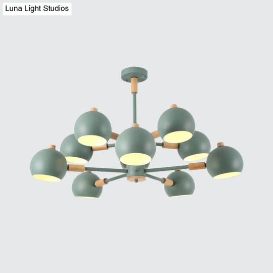 Nordic Metal Chandelier - Multi-Head Pendant Lighting In Green Grey And White