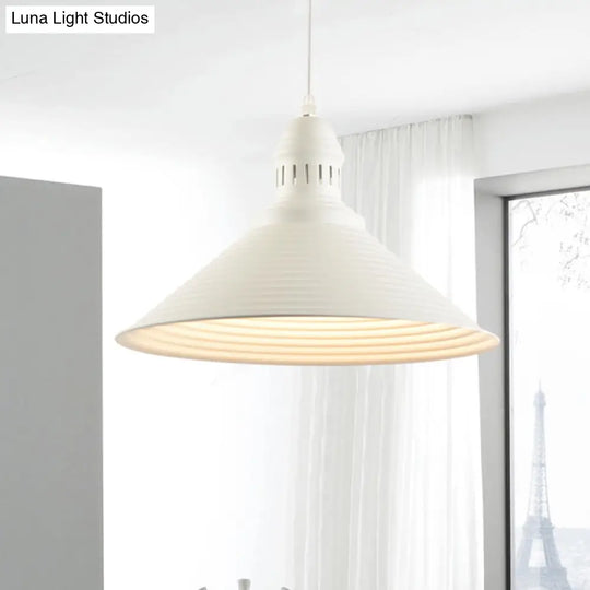 Nordic Metal Cone Pendant Light With Ruffle Design - 1 White/Pink Dining Room