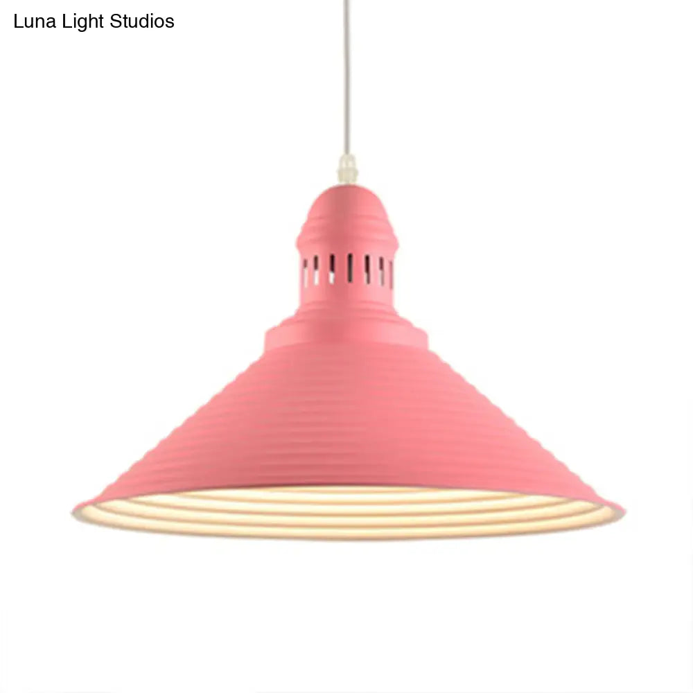 Nordic Metal Cone Pendant Light With Ruffle Design - 1 White/Pink Dining Room