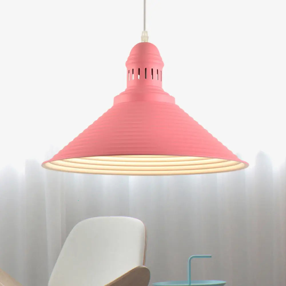 Nordic Metal Cone Pendant Light With Ruffle Design - 1 White/Pink Dining Room Pink