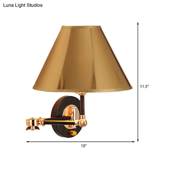 Nordic Metal Cone Wall Light - 10 W Indoor Lamp With Swing Arm Gold Finish