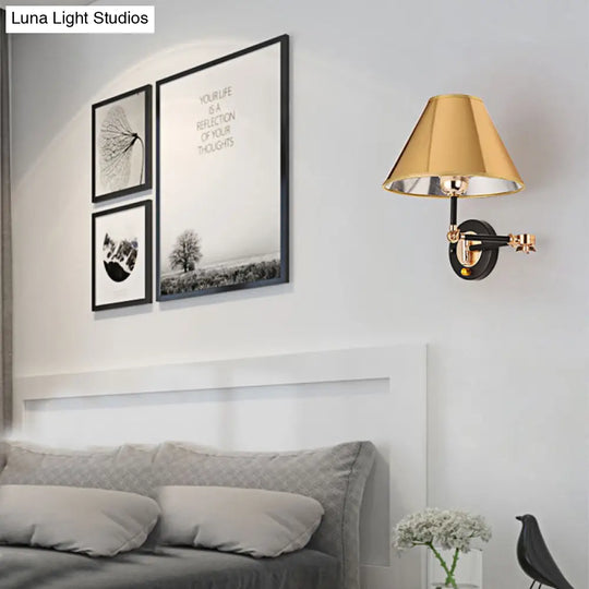 Nordic Metal Cone Wall Light - 10 W Indoor Lamp With Swing Arm Gold Finish