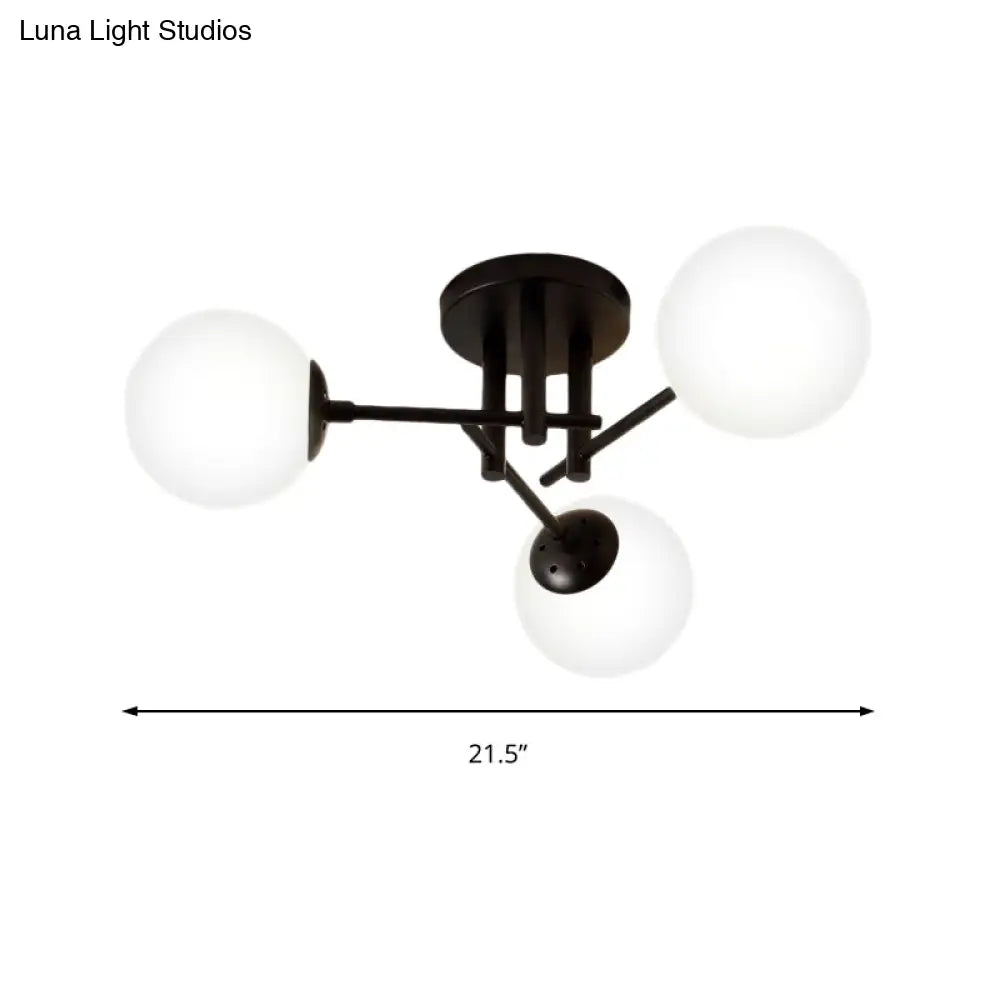 Nordic Metal Crossed Lines Semi Flush Ceiling Light - Black Mount With Glass Shade 3/8/12 Heads