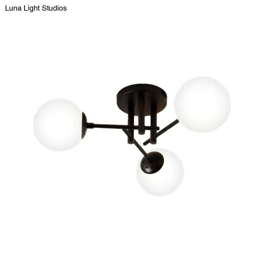 Nordic Metal Crossed Lines Semi Flush Ceiling Light - Black Mount With Glass Shade 3/8/12 Heads