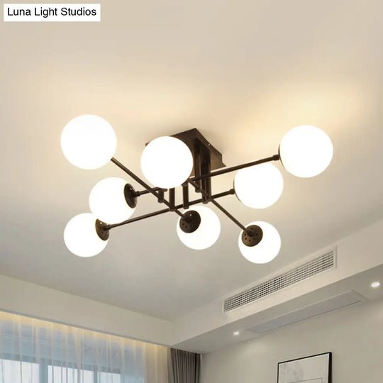 Nordic Metal Crossed Lines Semi Flush Ceiling Light - Black Mount With Glass Shade 3/8/12 Heads