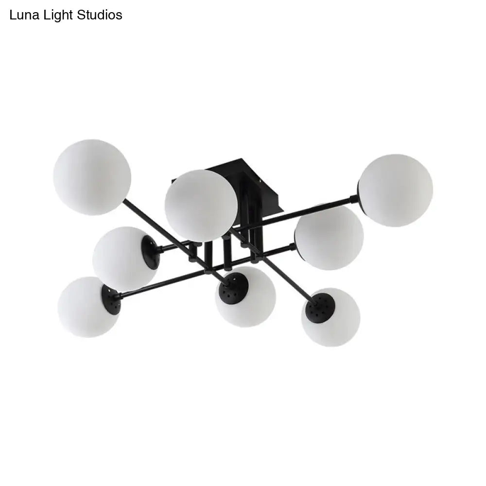 Nordic Metal Crossed Lines Semi Flush Ceiling Light - Black Mount With Glass Shade 3/8/12 Heads