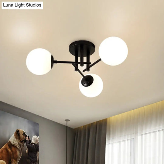 Nordic Metal Crossed Lines Semi Flush Ceiling Light - Black Mount With Glass Shade 3/8/12 Heads