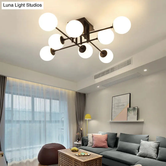 Nordic Metal Crossed Lines Semi Flush Ceiling Light - Black Mount With Glass Shade 3/8/12 Heads