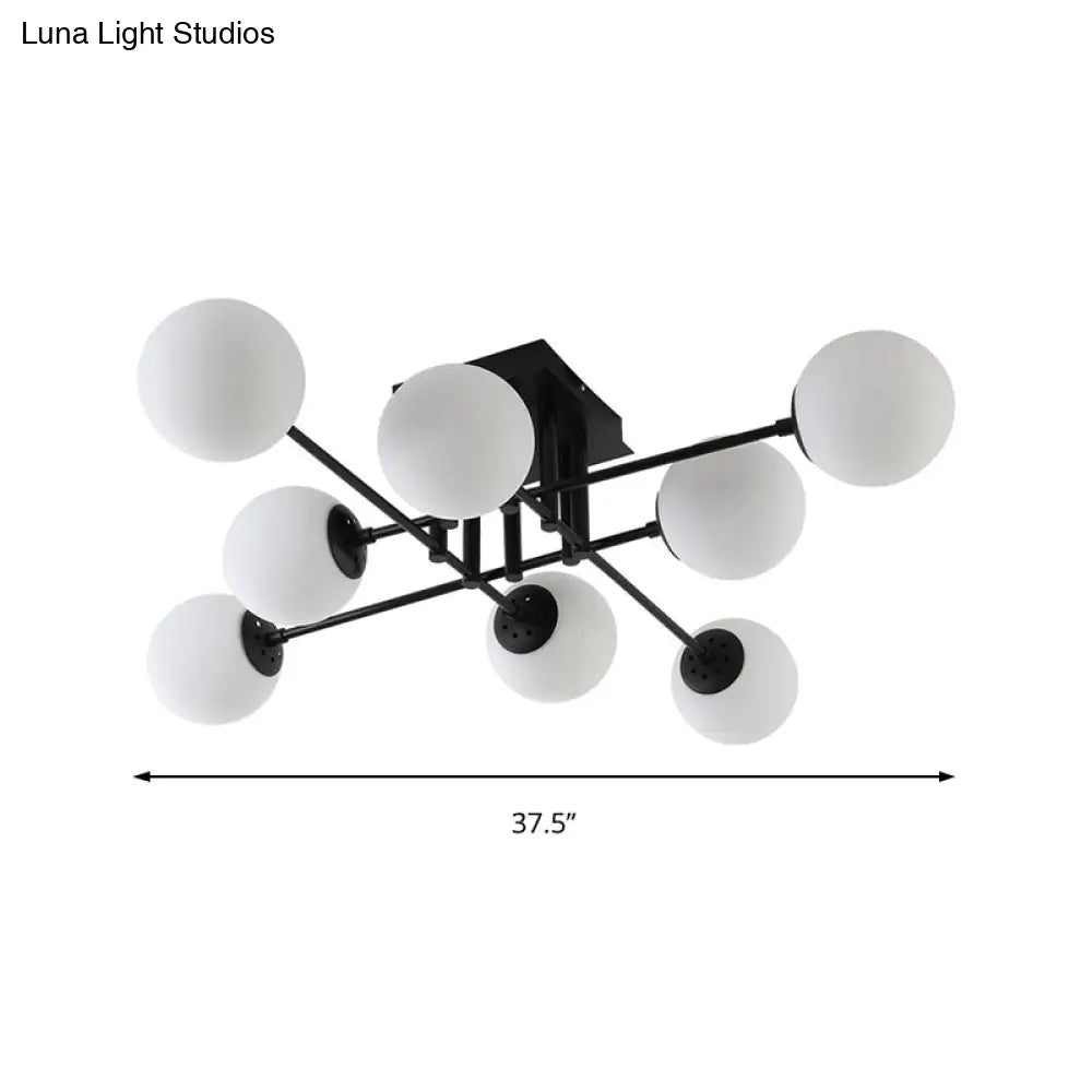 Nordic Metal Crossed Lines Semi Flush Ceiling Light - Black Mount With Glass Shade 3/8/12 Heads