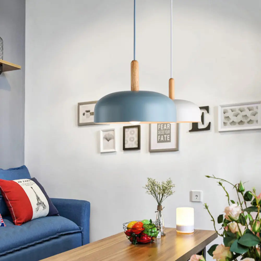 Nordic Metal Domed Ceiling Lamp: Blue Hanging Light Fixture For Living Room