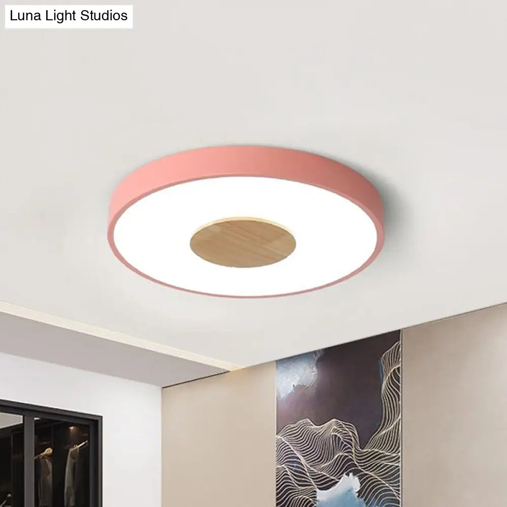Nordic Metal Flush Mount Ceiling Light - 12/16/19.5 Diameter Integrated Led Fixture For Bedroom