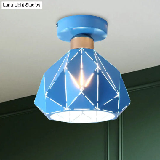 Nordic Metal Flush Mount Light - 1 Gray/Blue/Gold Fixture For Porch Ceiling