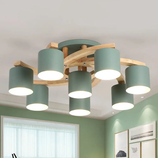 Nordic Metal Flush Mount Light For Living Room Villa - Cylinder Shade Semi Ceiling Lamp 8 / Green