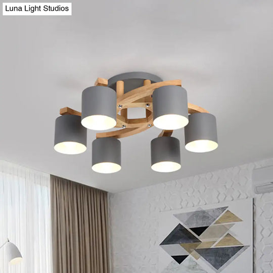 Nordic Metal Flush Mount Light For Living Room Villa - Cylinder Shade Semi Ceiling Lamp