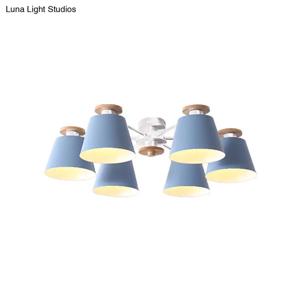 Nordic Metal Flushmount Ceiling Lamp - 6 Heads With Yellow/Blue Shades