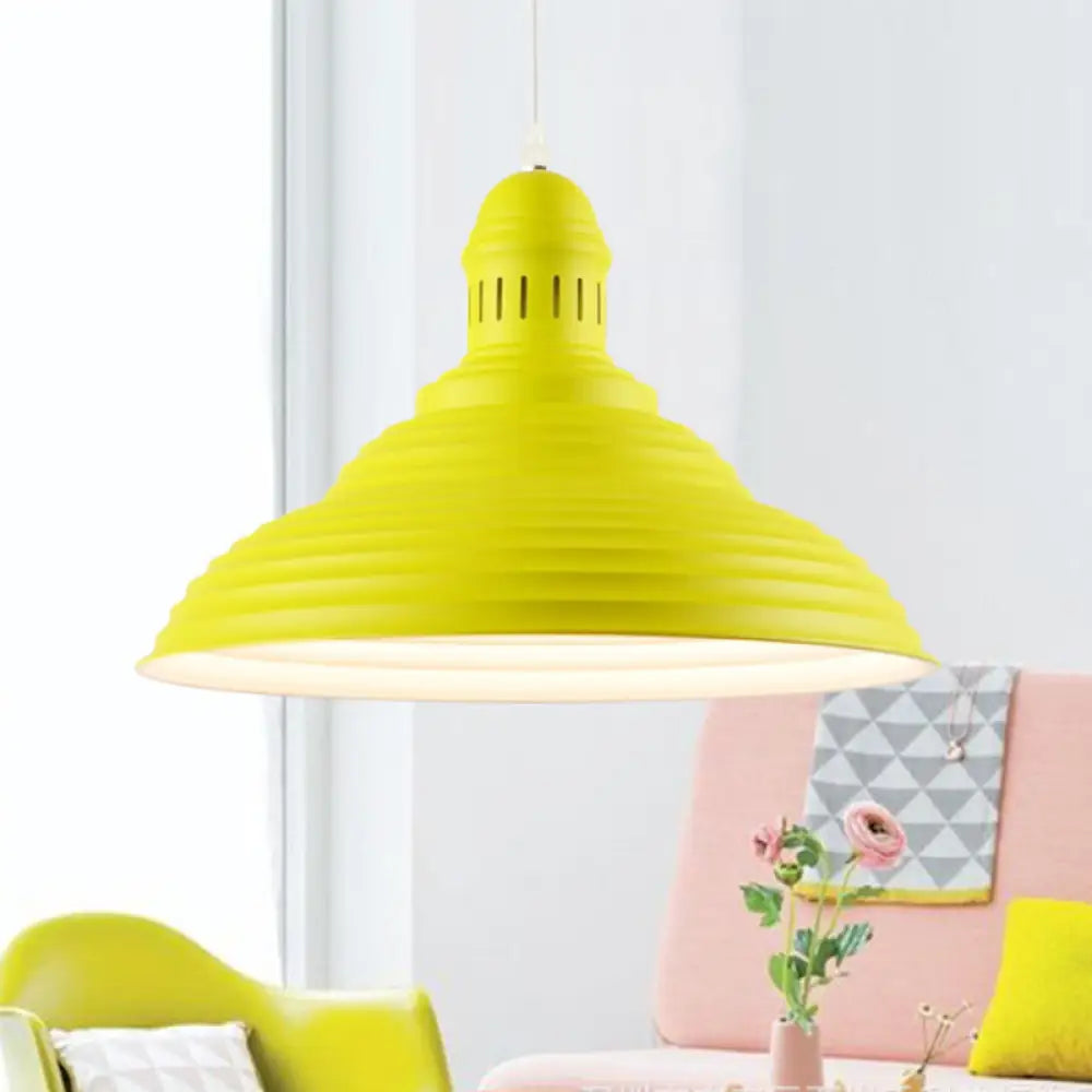 Nordic Metal Hanging Ceiling Light With Ruffle Design In Gray/Pink/Yellow For Dining Room Yellow