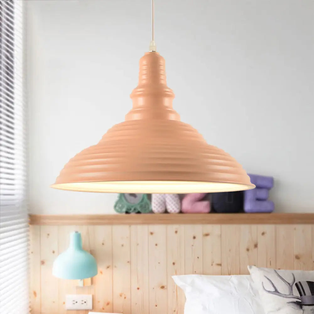 Nordic Metal Hanging Ceiling Light With Ruffle Design In Gray/Pink/Yellow For Dining Room Pink
