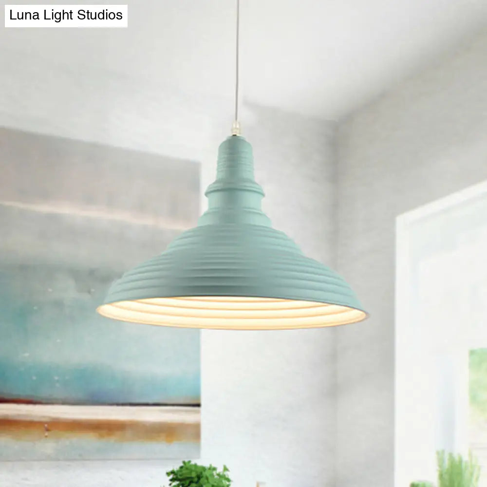 Nordic Metal Pot-Lid Shade Pendant Light Stylish Hanging Ceiling Lamp For Dining Room With Ruffle