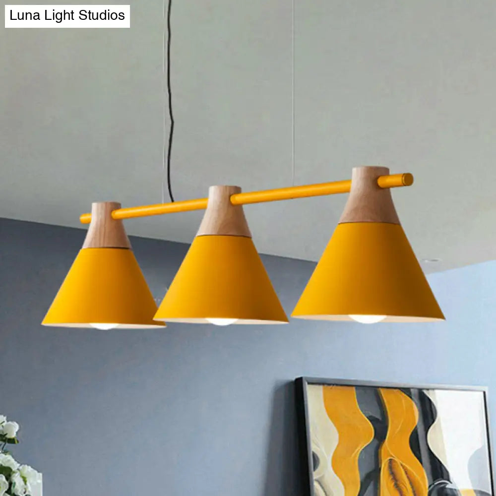 Nordic Metal Hanging Chandelier - Triple Light Cone Shade In Green/Grey/Yellow Perfect For Kitchen