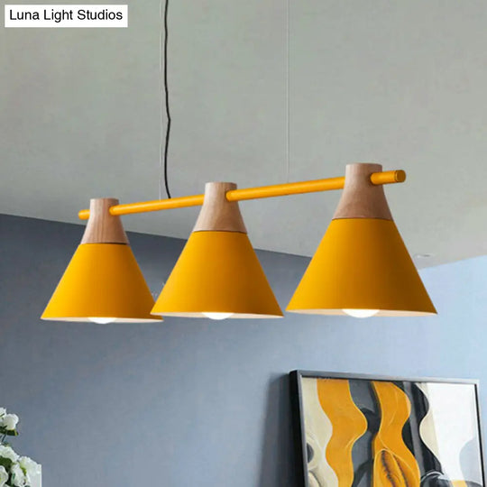 Nordic Metal Hanging Chandelier - Triple Light Cone Shade In Green/Grey/Yellow Perfect For Kitchen